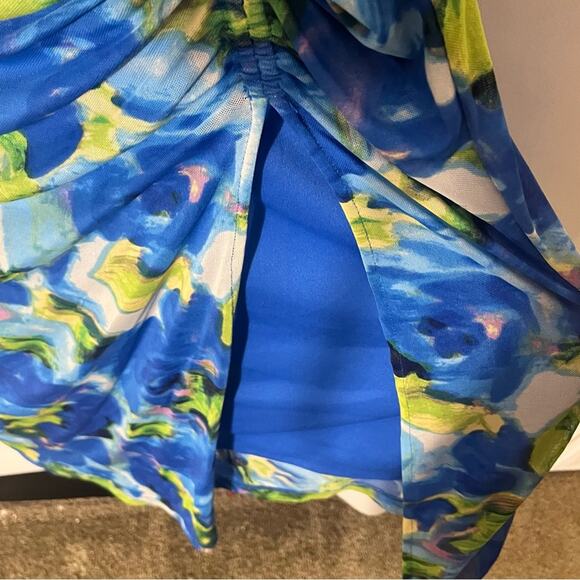 Taylor Blue And Green Ruched Mesh Maxi Dress Size Large - Picture 6 of 10